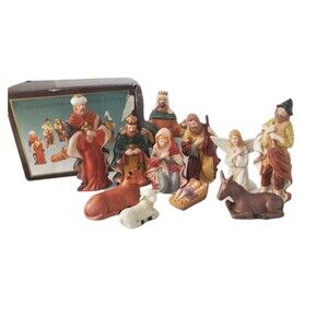 Nativity Set 11 pc Porcelain Vintage Hand Painted NOS Original Box 90s Christmas